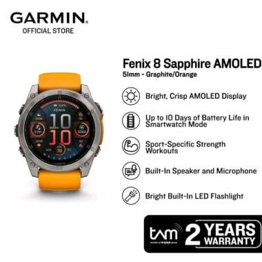 GARMIN Fenix 8 Amoled Sapphire Titanium 51 mm Ultimate GPS Multisport Smartwatch Garansi TAM orange