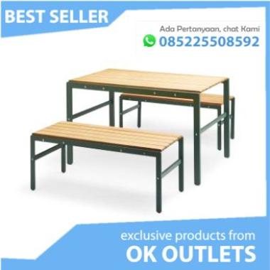 kursi makan outdoor taman modern besi dan kayu jati set