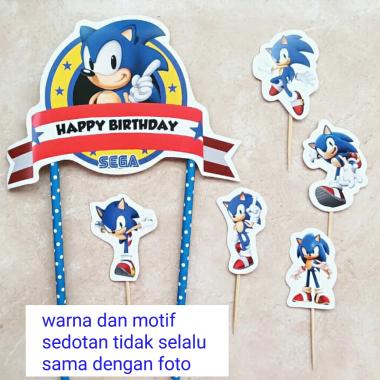 satu set cake topper toper hiasan kue ulang tahun karakter sonic super sonic biru