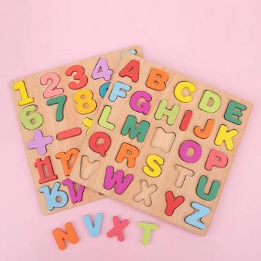FG Puzzle ABC dan Number Murah Chunky Puzzle Anak Kayu 3D Puzzle Huruf dan Angka Jigsaw Wooden Eduka