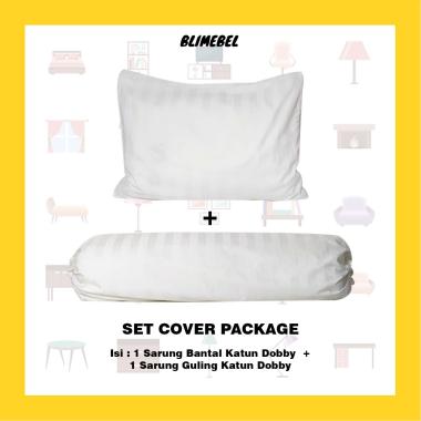 Paket 1Sarung Bantal+1Sarung Guling Bahan Dobby Liev Bedding 60x90+41x122cm Putih Kotak