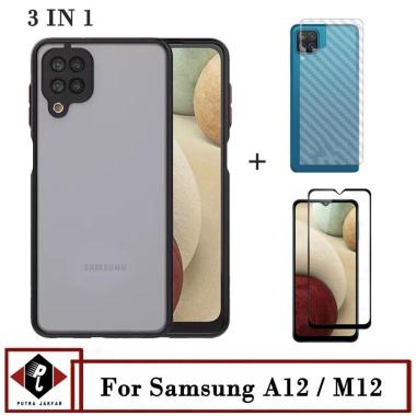 Paket 3in1 Case Aero Samsung A12 / M12 Free Anti Gores Layar & Garskin Hijau Army - Samsung M12