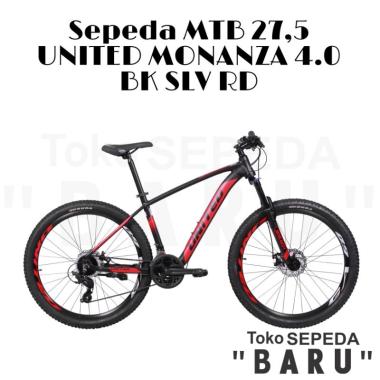 TB - Sepeda MTB UNITED MONANZA 4.0 Uk 27.5 Inch WARNA BARU New BK-SLV-RD