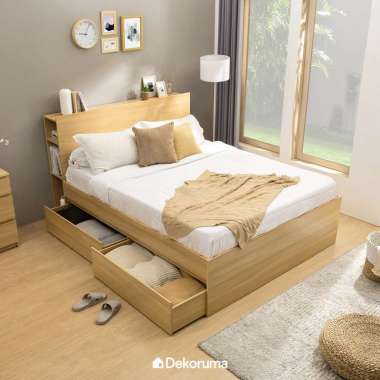 Dekoruma Moku Bed Sandaran & Dipan Tempat Tidur 160 x 200 Cokelat Kayu
