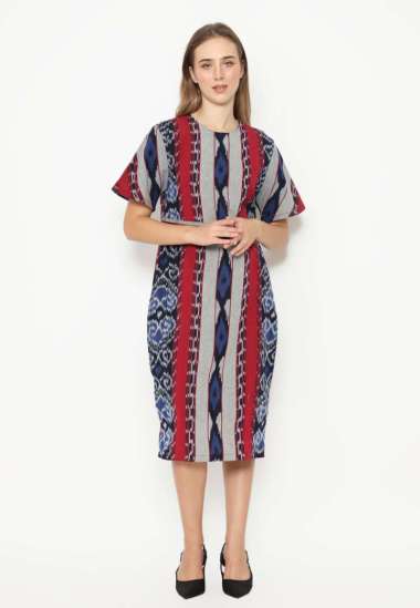 Etniq Craft Sarah Midi Dress Tenun Jepara Set Masker-Red XL