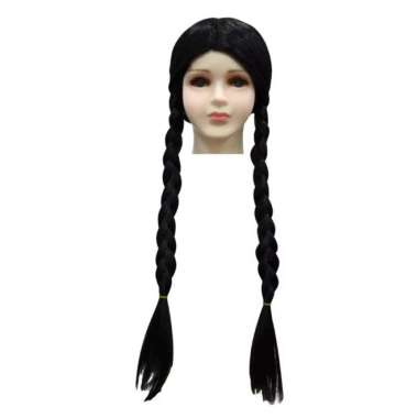WEDNESDAY ADDAMS KOSTUM DRESS ANAK PEREMPUAN - FREE SIZE WIG