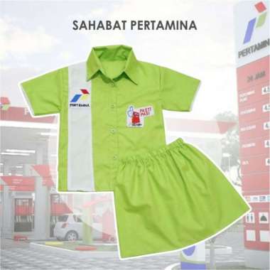 KOSTUM PROFESI PERTAMINA SPBU PERTAMINA BAJU SERAGAM PERTAMINA - M 1 set rok Hijau