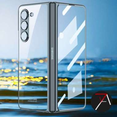 Casing Hp Samsung - Case Samsung Z Fold 5 Fold5 Clear Back Hard Cover + Front Glass GYOKO Samsung Z Fold5 Hitam