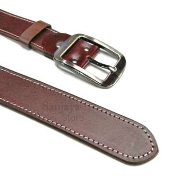 VERISH Sabuk Ikat Pinggang Kulit Pria Gesper Kulit Asli Variasi Jahitan Hitam/Jahitan