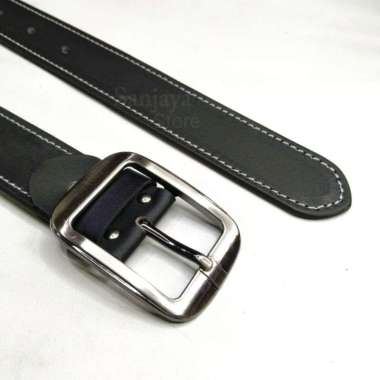 VERISH Sabuk Ikat Pinggang Kulit Pria Gesper Kulit Asli Variasi Jahitan Coklat/Jahitan