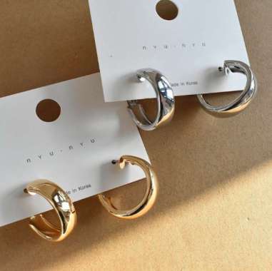 Big Earrings Anting Tusuk Tindik Emas Perak Gold Silver Giwang Besar Model Round Half Bulat Aksesori