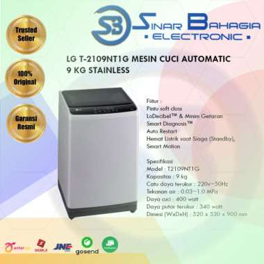LG T-2109NT1G MESIN CUCI AUTOMATIC 9 KG STAINLESS (NEW)(KHUSUS BANDUNG)