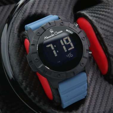 JAM TANGAN DIGITAL PRIA ALEXANDRE CHRISTIE AC 9364 BLACK BLUE ORIGINAL