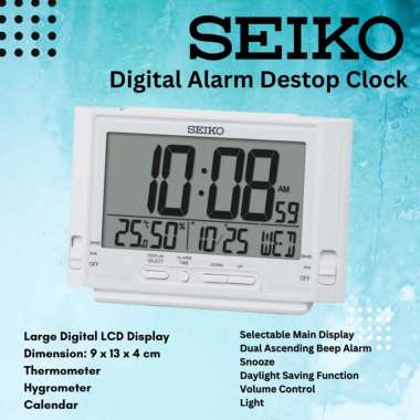 SEIKO Large Digital Display Thermometer Hygrometer QHL-095 White Desktop Alarm Clock