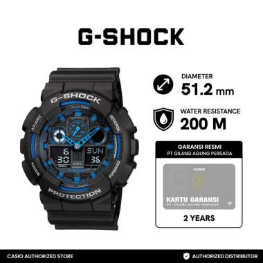 Casio G-Shock GA-100-1A2DR Jam Tangan Pria - Hitam Black Blue