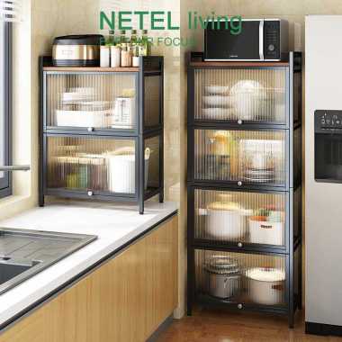 NETEL Rak dapur Rak Oven Microwave hitam-[4lap]-80-roda