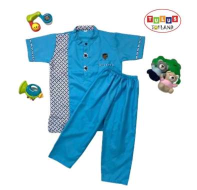 Baju Koko Anak Laki Laki Setelan Koko Anak pakaian baju muslim anak Motif Samping XL Biru