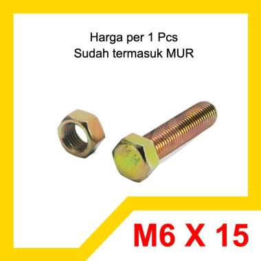 [1 Pcs] Baut Mur Hex Kuning M6 x 15 [ Baut 10 / Kunci 10 ] Panjang 1.5CM