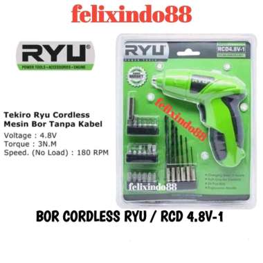 Obeng Batre Bits Ryu RCD4.8V-1 Cordless Screwdriver Cas Ulang Mesin Bor Tanpa Kabel Mata Obeng