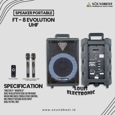 Speaker Portable 8 Inch SOUNDBEST FT-8 EVOLUTION UHF + 2 Mic UHF Metal ORI