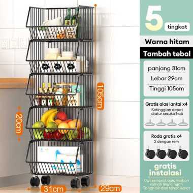 RM Rak Troli Susun Besi Rak Lantai Beroda Rak 5L-31*30*105cm+Roda