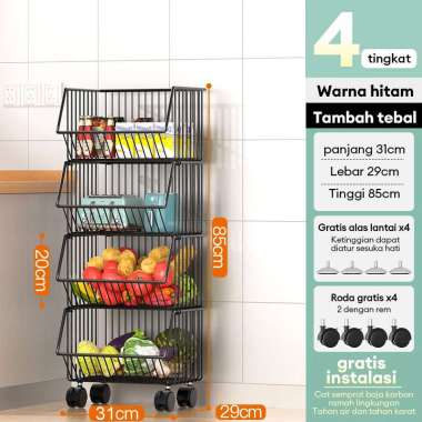 RM Rak Troli Susun Besi Rak Lantai Beroda Rak 4L-31*30*85cm+Roda
