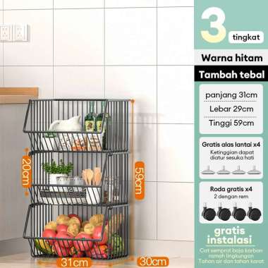 RM Rak Troli Susun Besi Rak Lantai Beroda Rak 3L-31*30*59+NO Roda