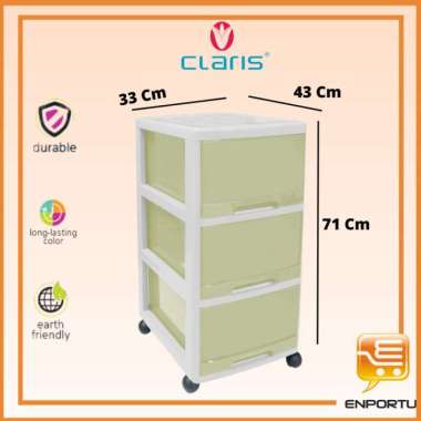 CLARIS Kabinet Princia PKD-3R RE/Lemari Plastik / Lemari Kabinet Plastik Ada Roda 3 Susun Hijau Past
