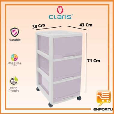 CLARIS Kabinet Princia PKD-3R RE/Lemari Plastik / Lemari Kabinet Plastik Ada Roda 3 Susun Ungu