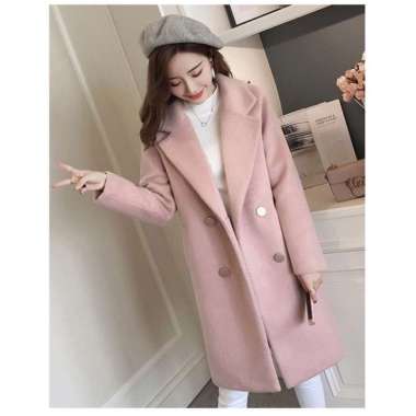 GST Coat wanita Kinan mantel wol jaket wool winter import korean style jacket cewek hangat XXL Pink