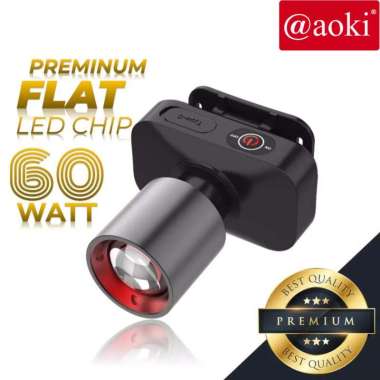 Terlaris!!! Senter Kepala Zoom In Zoom Out Aoki 60 watt Rechargeable Cahaya Putih / Kuning Super Ter