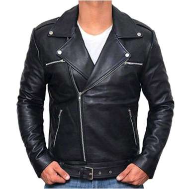 WOLFS jaket kulit pria ramones jaket kulit asli pria model ramones 100% original dari kulit domba/jaket kulit asli Garut 100% original Hitam L