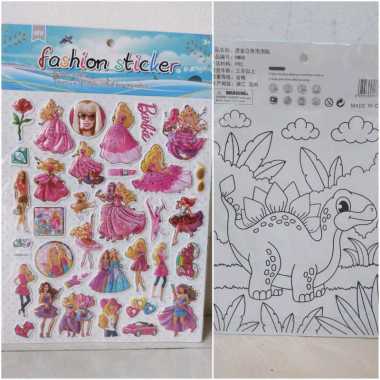 Sticker Stiker Timbul Gambar Tempel BARBIE (+ BONUS mewarnai dibelakang stiker)