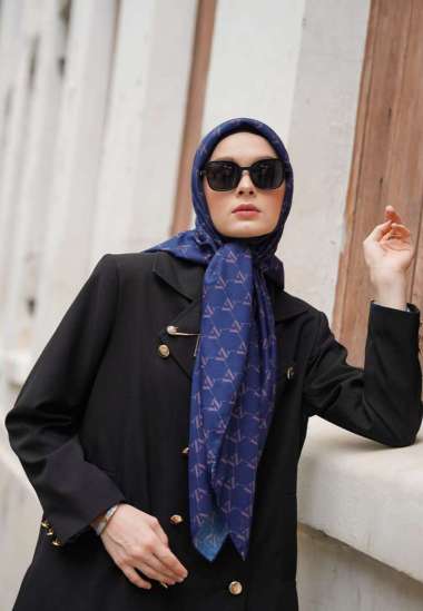 VIVIZUBEDI Monogram Voal Scarf-Navy