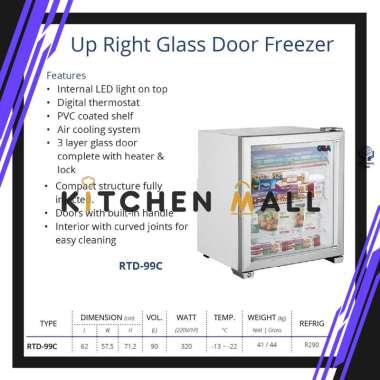 Gea RTD-99C Mini Upright Glass Door Freezer Premium Ice Cream Display - Freezer Berdiri Pintu Kaca /