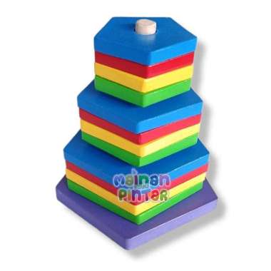 Aneka Menara Pelangi Bulat Segitiga Segiempat Segilima Mainan Edukasi Anak Menara Segilima