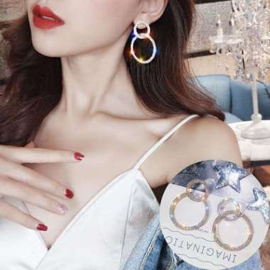 DHIO Anting Bulat Geometri Kristal Mewah untuk Wanita Anting Bulat dengan Hiasan Kristal Gaya Korea