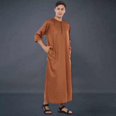 Kawan Muslim - Jubah Gamis Pria Muslim Toyobo Lengan Pendek Kekinian Kawan Muslim COKLAT M
