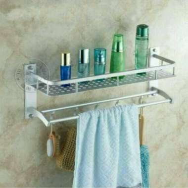 Rak kamar mandi Alumunium + gantungan handuk Tanpa buble