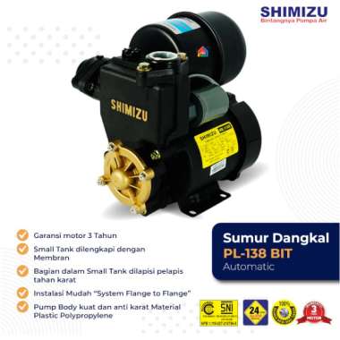 Pompa Air Shimizu PS 138 BIT Otomatis Anti Karat Sumur Dangkal / Shimizu PS138BIT (9 Meter)