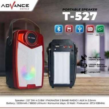 Advance T-527 Speaker Portbale Bluetooth Plus Lampu Emergency Garansi 1 Tahun red