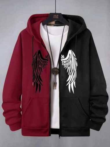 ERICO- Sweater Jaket Hoodie Angel Wings Kombinasi Pria Wanita Lengan Panjang Maroon M-L