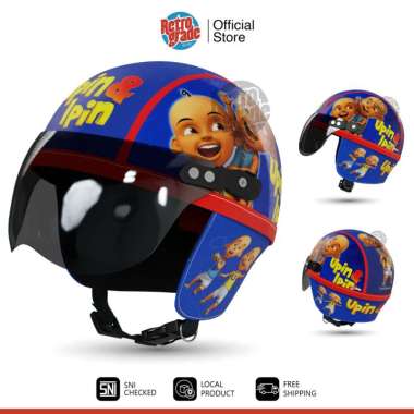 JoyKidz Helm Anak Retro Chips Karakter Motif untuk Laki-laki Usia 1 2 3 4 5 Tahun Upin Ipin