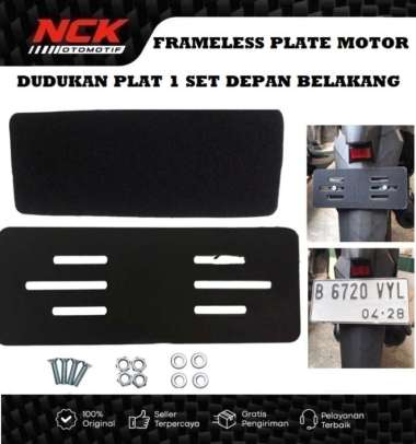 FRAMELESS PLATE MOTOR 1 SET DEPAN BELAKANG DUDUKAN PLAT NOMOR