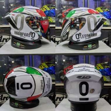 HELM JS ARMOR MOTIF LEOPARD WHITE SINGLE VISOR M LEOPARD GREN