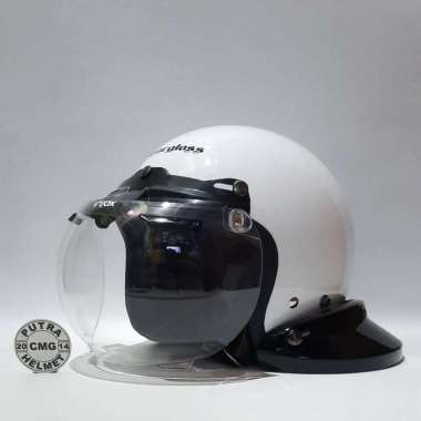 PAKET HELM CARGLOSS ORIGINAL RETRO PUTIH WHITE KACA DATAR FLAT CEMBUNG M cembung bening