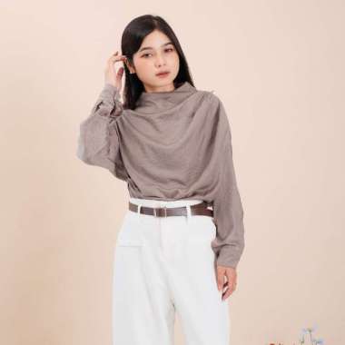 Atasan Polos Lengan Panjang Kain Monalisa Laura Coklat No: 1 = S-M-L