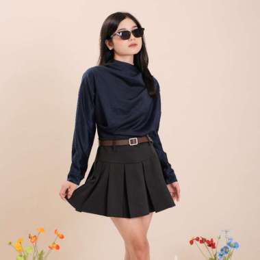 Atasan Polos Lengan Panjang Kain Monalisa Laura Navy No: 1 = S-M-L