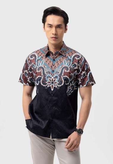 MANZONE - Kemeja Batik Lengan Pendek Bhadreswara Modern Fit - Black Black_Mix S