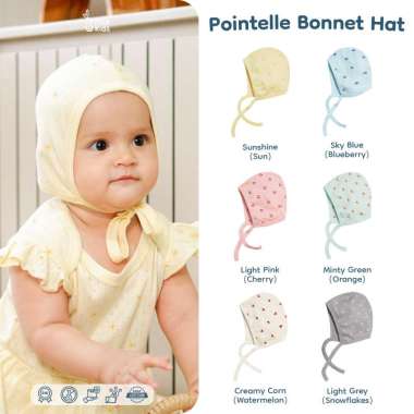 Nice Kids - Pointelle Baby Bonnet Hat (Topi Bonnet Bayi New Born Unisex All Size) 0-6 bulan Sky Blue
